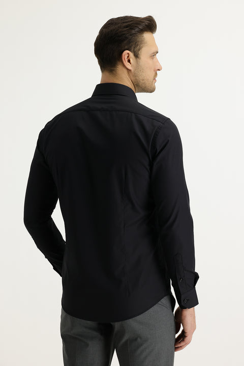 Siyah Uzun Kol Slim Fit Dar Kesim Klasik Pamuklu Gömlek