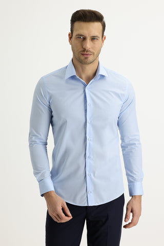  Uçuk Mavi Uzun Kol Slim Fit Dar Kesim Klasik Pamuklu Gömlek