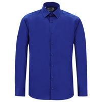 Saks Mavi Uzun Kol Slim Fit Dar Kesim Klasik Non Iron Pamuklu Gömlek