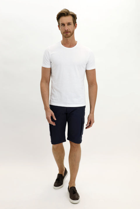 Koyu Lacivert Slim Fit Dar Kesim Bermuda Şort