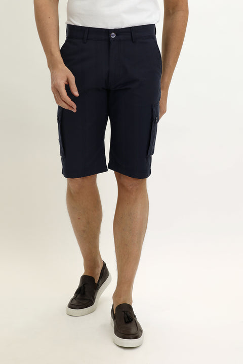 Koyu Lacivert Slim Fit Dar Kesim Bermuda Şort