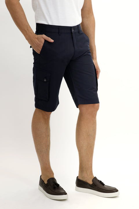 Koyu Lacivert Slim Fit Dar Kesim Bermuda Şort