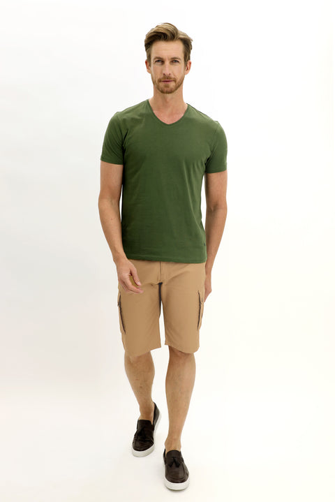 Dark Beige Regular Fit Standard Cut Bermuda Shorts