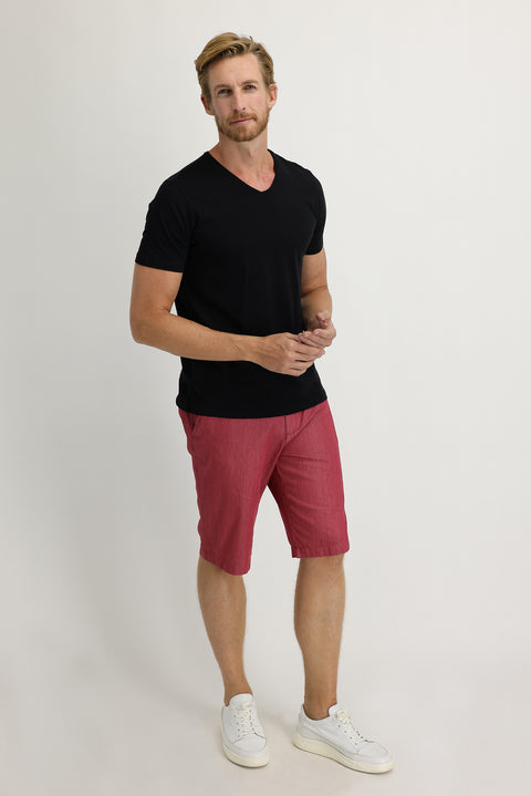 Bright Red Regular Fit Standard Cut Cotton Bermuda Shorts
