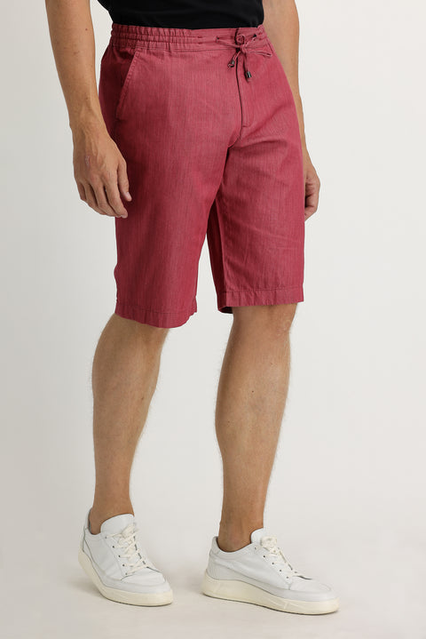 Bright Red Regular Fit Standard Cut Cotton Bermuda Shorts