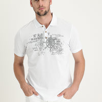 White Polo Collar Patterned Cotton T-shirt