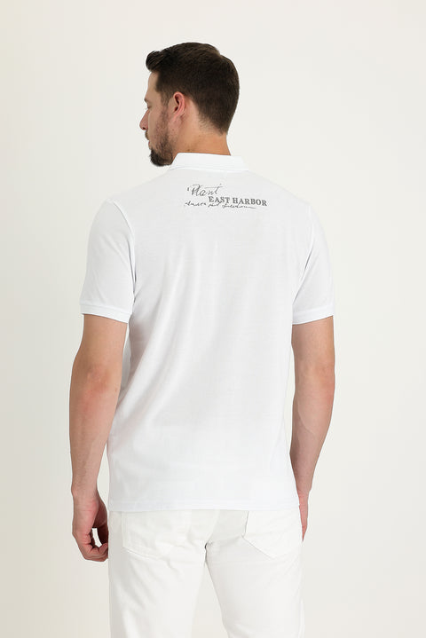 White Polo Collar Patterned Cotton T-shirt