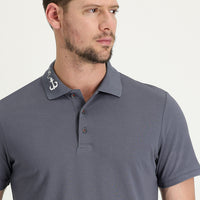 Medium Grey Polo Collar Patterned Cotton T-shirt