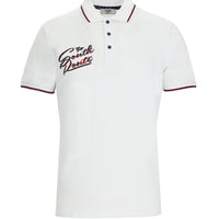 White Polo Collar Regular Fit Patterned Cotton T-shirt