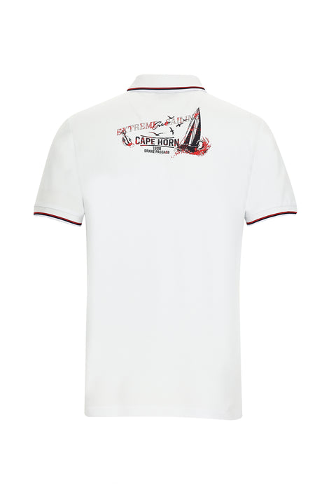 White Polo Collar Regular Fit Patterned Cotton T-shirt