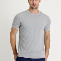 Light Grey Melange Crew Neck Slim Fit Embroidered T-Shirt