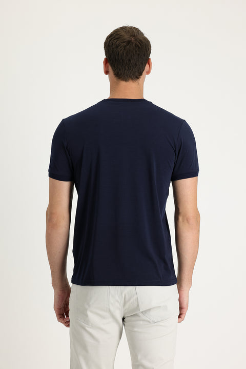 Dark Navy Crew Neck Slim Fit Embroidered T-Shirt