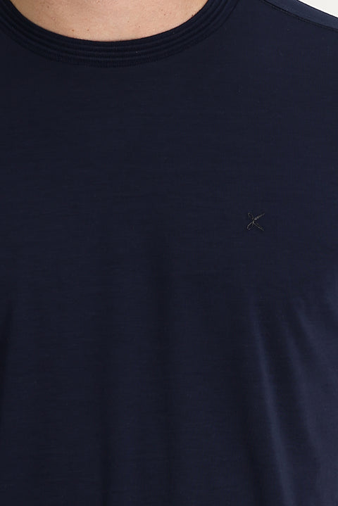 Dark Navy Crew Neck Slim Fit Embroidered T-Shirt