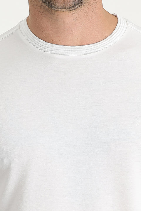 White Crew Neck Slim Fit Embroidered T-Shirt