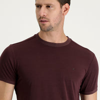 Dark Burgundy Crew Neck Slim Fit Embroidered T-Shirt