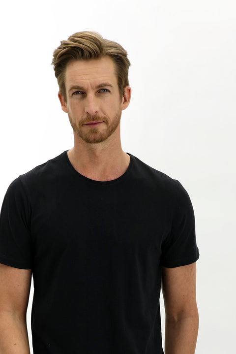 Black Crew Neck Slim Fit Narrow Cut Cotton T-Shirt