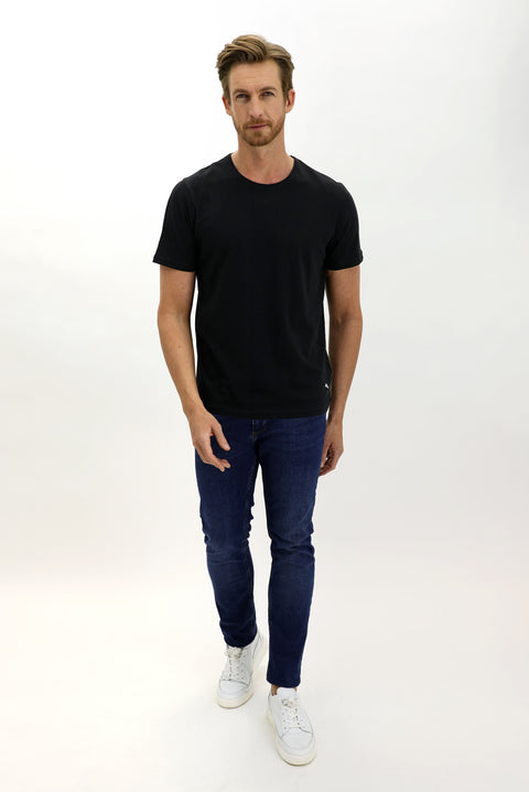 Black Crew Neck Slim Fit Narrow Cut Cotton T-Shirt