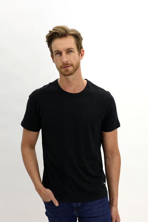 Black Crew Neck Slim Fit Narrow Cut Cotton T-Shirt