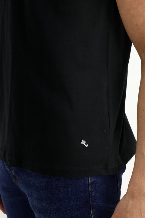 Black Crew Neck Slim Fit Narrow Cut Cotton T-Shirt