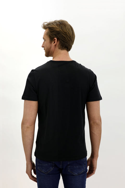 Black Crew Neck Slim Fit Narrow Cut Cotton T-Shirt