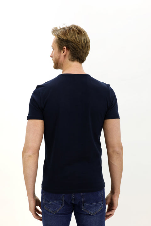 Dark Navy Crew Neck Slim Fit Narrow Cut Cotton T-Shirt