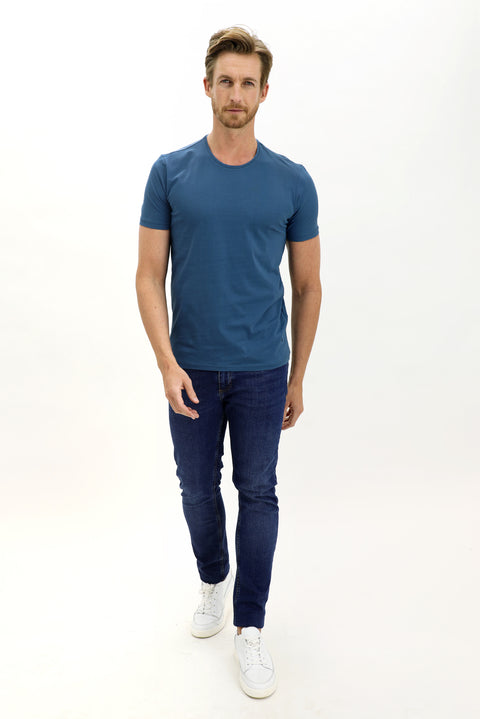 Dark Indigo Crew Neck Slim Fit Cotton T-Shirt