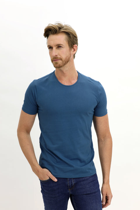 Dark Indigo Crew Neck Slim Fit Cotton T-Shirt