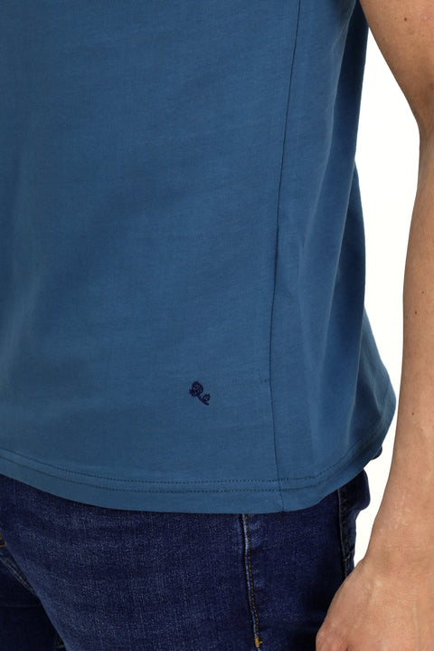 Dark Indigo Crew Neck Slim Fit Cotton T-Shirt