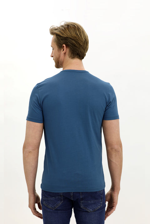Dark Indigo Crew Neck Slim Fit Cotton T-Shirt