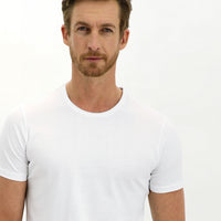 White Crew Neck Slim Fit Narrow Cut Cotton T-Shirt