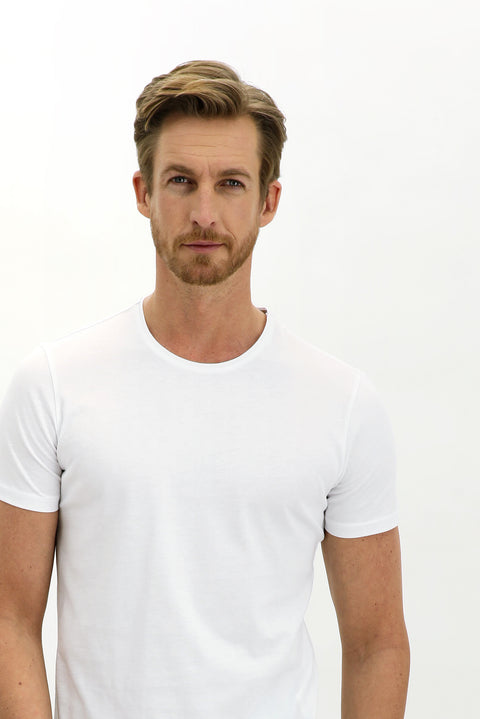 White Crew Neck Slim Fit Narrow Cut Cotton T-Shirt