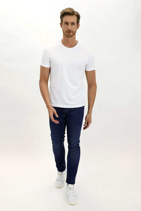 White Crew Neck Slim Fit Narrow Cut Cotton T-Shirt
