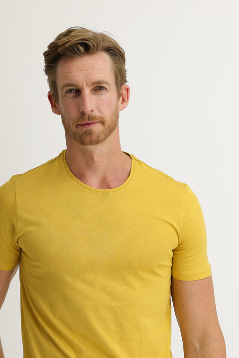 Saffron Crew Neck Slim Fit Narrow Cut Cotton T-Shirt
