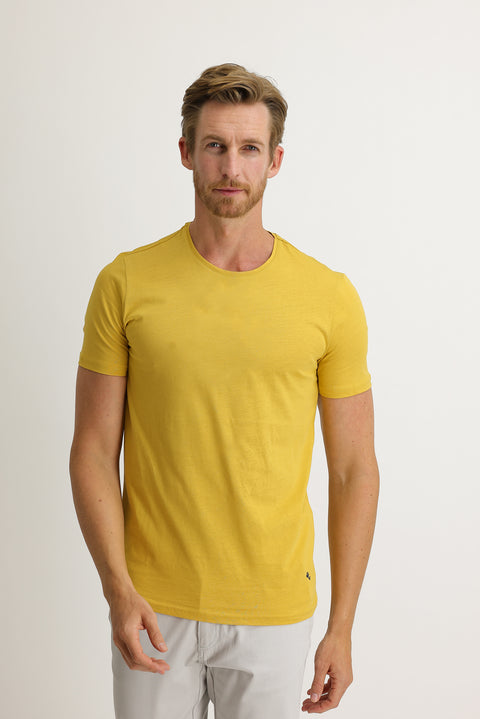 Saffron Crew Neck Slim Fit Narrow Cut Cotton T-Shirt