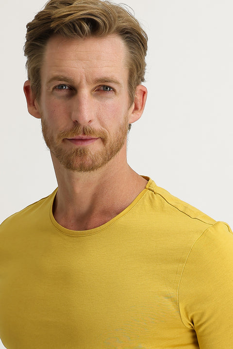Saffron Crew Neck Slim Fit Narrow Cut Cotton T-Shirt