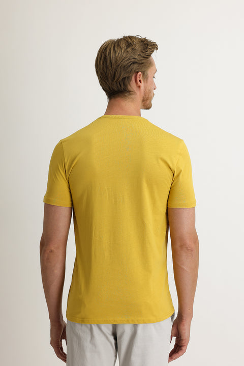 Saffron Crew Neck Slim Fit Narrow Cut Cotton T-Shirt