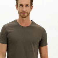 Medium Khaki Crew Neck Slim Fit Narrow Cut Cotton T-Shirt
