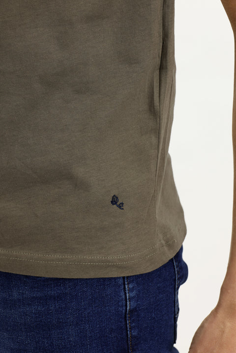 Medium Khaki Crew Neck Slim Fit Narrow Cut Cotton T-Shirt