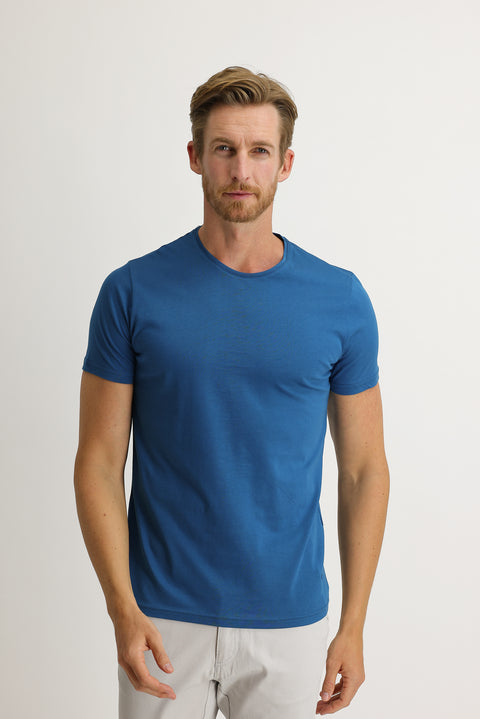 Dark Petrol Crew Neck Slim Fit Narrow Cut Cotton T-Shirt
