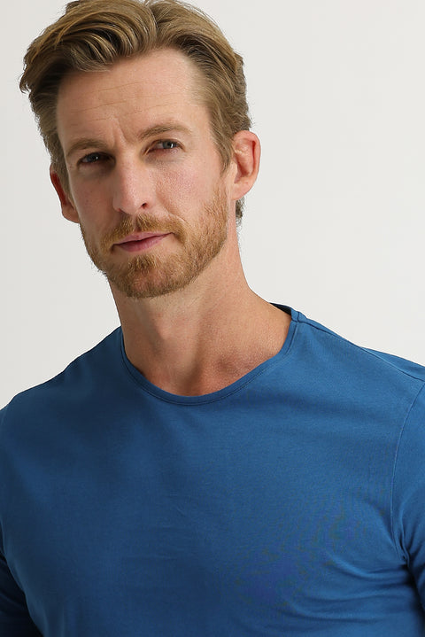 Dark Petrol Crew Neck Slim Fit Narrow Cut Cotton T-Shirt
