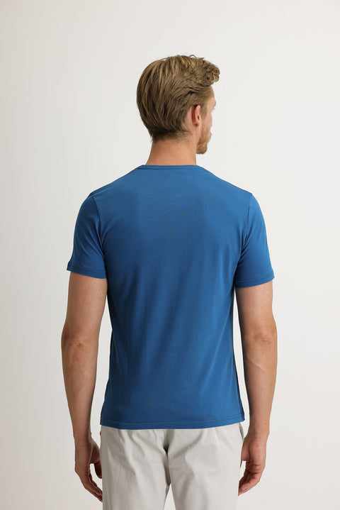 Dark Petrol Crew Neck Slim Fit Narrow Cut Cotton T-Shirt