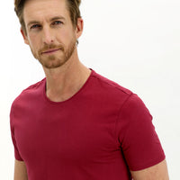 Wine Burgundy Crew Neck Slim Fit Narrow Cut Cotton T-Shirt