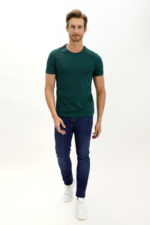 Emerald Green Crew Neck Slim Fit Narrow Cut Cotton T-Shirt