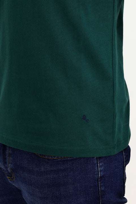 Emerald Green Crew Neck Slim Fit Narrow Cut Cotton T-Shirt