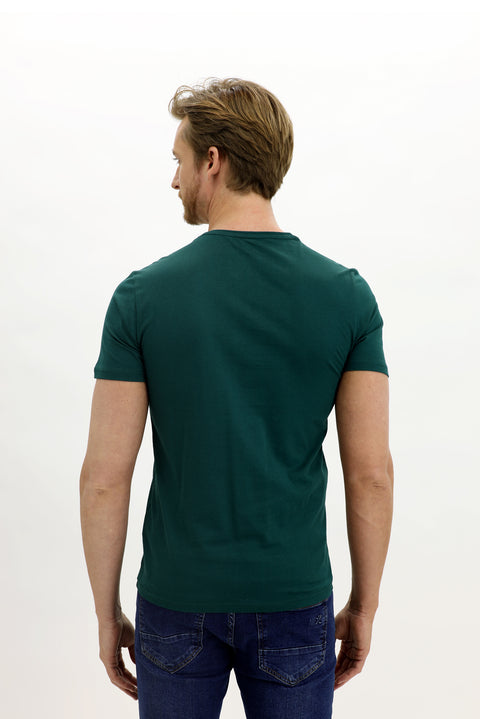 Emerald Green Crew Neck Slim Fit Narrow Cut Cotton T-Shirt