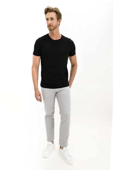 Black Crew Neck Slim Fit Narrow Cut Cotton T-Shirt