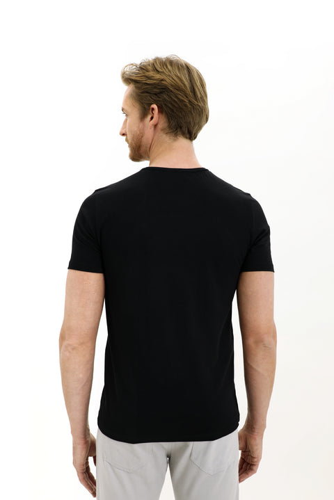 Black Crew Neck Slim Fit Narrow Cut Cotton T-Shirt