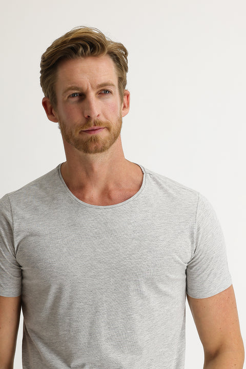 Light Grey Melange Crew Neck Slim Fit T-Shirt
