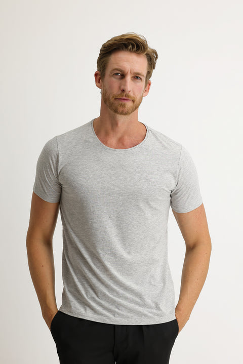 Light Grey Melange Crew Neck Slim Fit T-Shirt