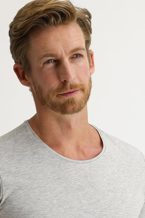 Light Grey Melange Crew Neck Slim Fit T-Shirt